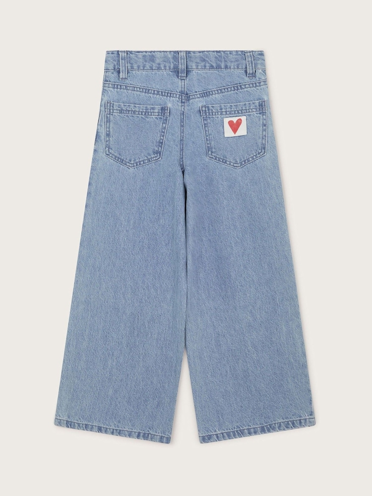 Monsoon Blue Heart Embroidered Wide Leg 100% Cotton Jeans - Image 2 of 3