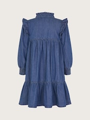 Monsoon Blue Long Sleeve Ruffle Heart Denim 100% Cotton Dress - Image 2 of 3