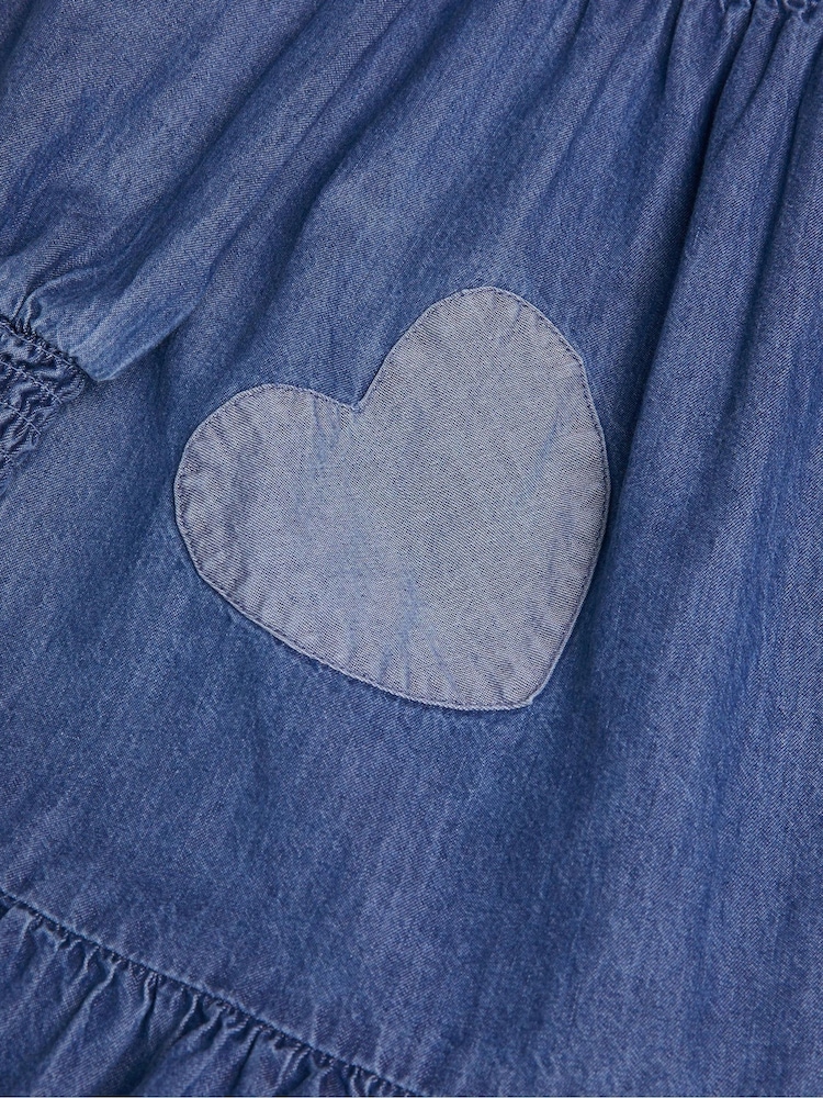 Monsoon Blue Long Sleeve Ruffle Heart Denim 100% Cotton Dress - Image 3 of 3