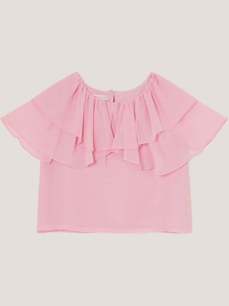 Monsoon Pink Paris Ruffle Chiffon Top - Image 1 of 3