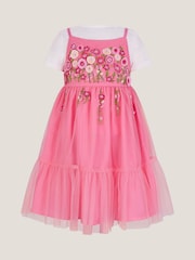 Monsoon Pink Floral Embroidered Tulle Dress and T-Shirt Set - Image 1 of 3