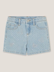 Monsoon Blue Rhinestone Butterfly 100% Cotton Denim Shorts - Image 1 of 3