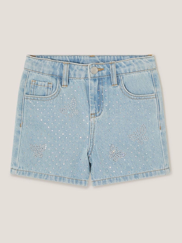 Monsoon Blue Rhinestone Butterfly 100% Cotton Denim Shorts - Image 1 of 3
