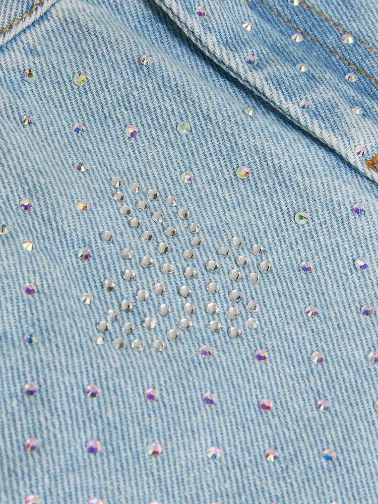 Monsoon Blue Rhinestone Butterfly 100% Cotton Denim Shorts - Image 3 of 3 Monsoon Blue Rhinestone Butterfly 100% Cotton Denim Shorts - Image 3 of 3