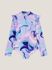 Monsoon Blue Marble UPF 50+ Long Sleeve Swimsuit - Image 1 of 3