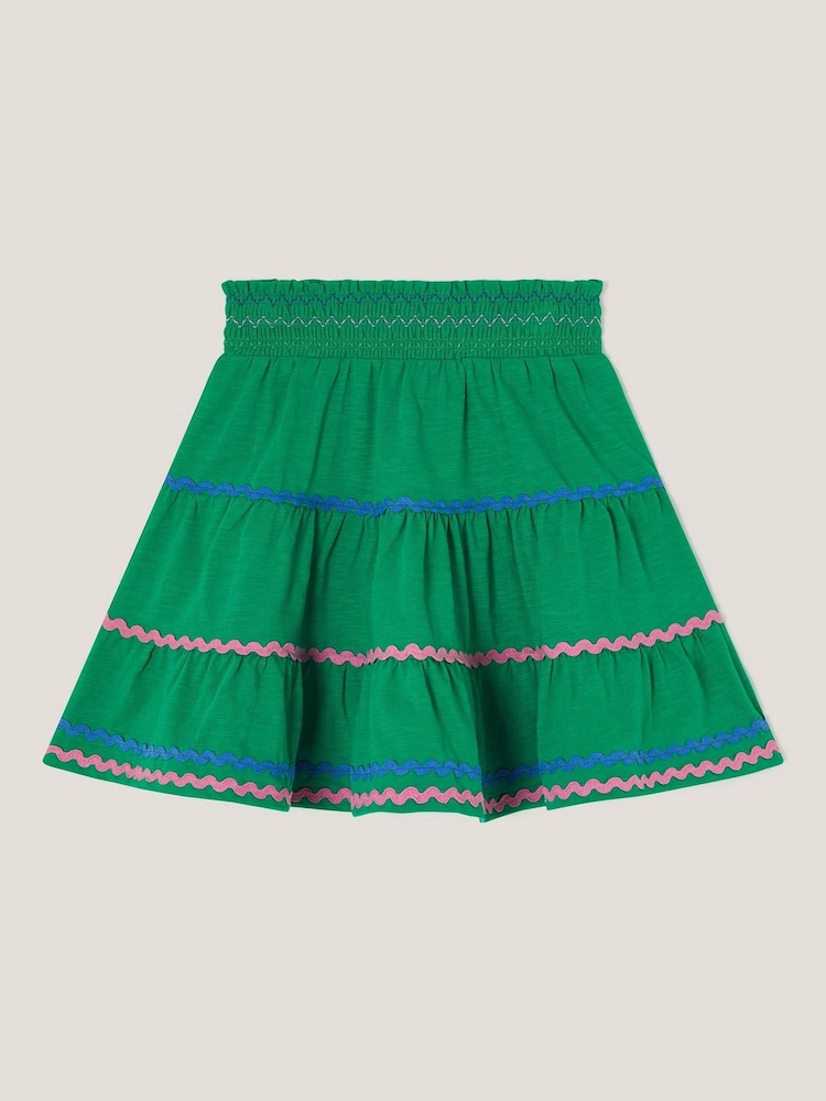 Monsoon Green Ric-Rac Tiered 100% Cotton Skirt - Image 2 of 4