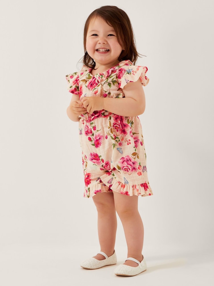 Monsoon Natural Baby Artisan Rose Print 100% Cotton Romper - Image 1 of 4