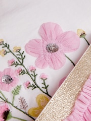 Monsoon Pink Floral Embroidered 100% Cotton T-Shirt and Tulle Skirt Set - Image 4 of 4