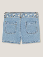 Monsoon Blue Floral Embroidered Belted Denim Shorts - Image 3 of 4