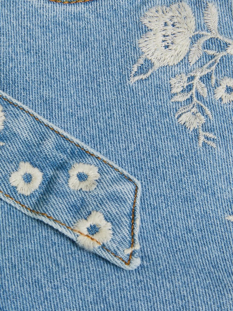 Monsoon Blue Floral Embroidered Belted Denim Shorts - Image 4 of 4