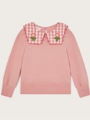 Monsoon Pink Floral Gingham Collar Sweatshirt - Image 1 of 3