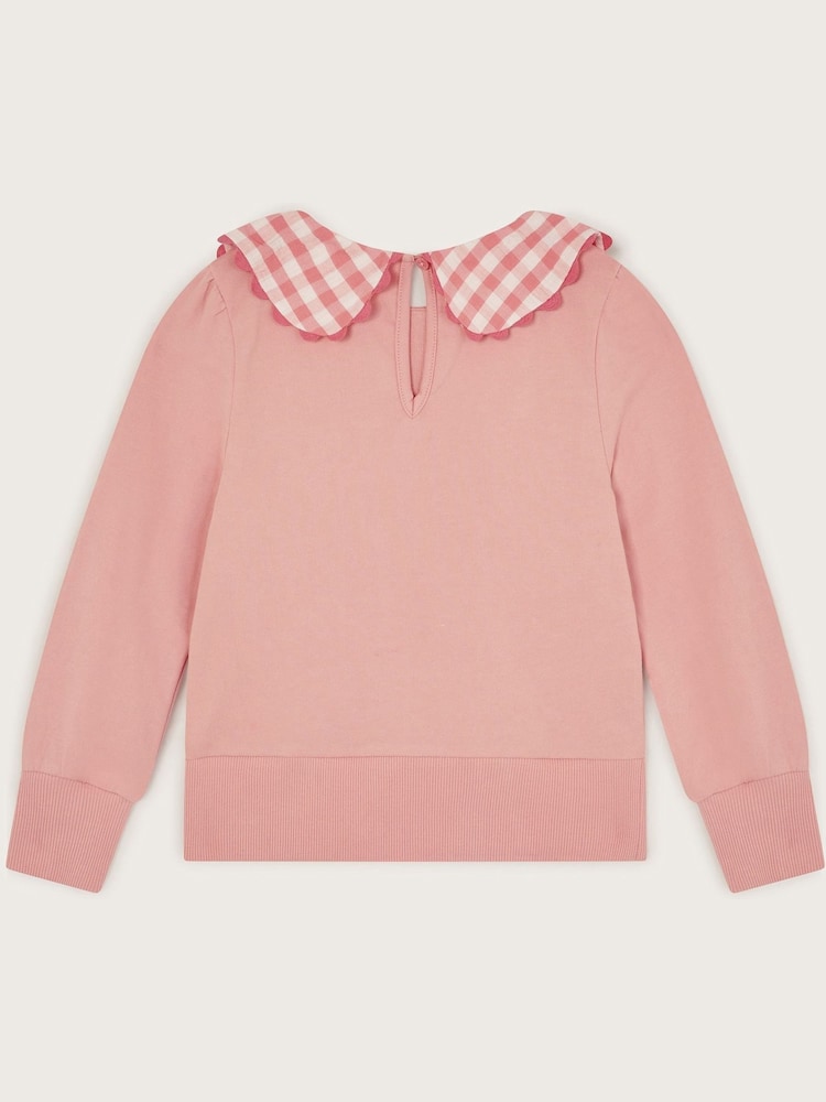 Monsoon Pink Floral Gingham Collar Sweatshirt - Image 2 of 3