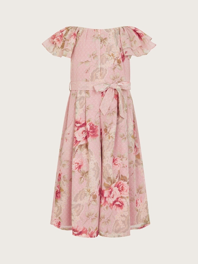 Monsoon Pink Tia Rose Print Chiffon Culotte Jumpsuit - Image 2 of 4
