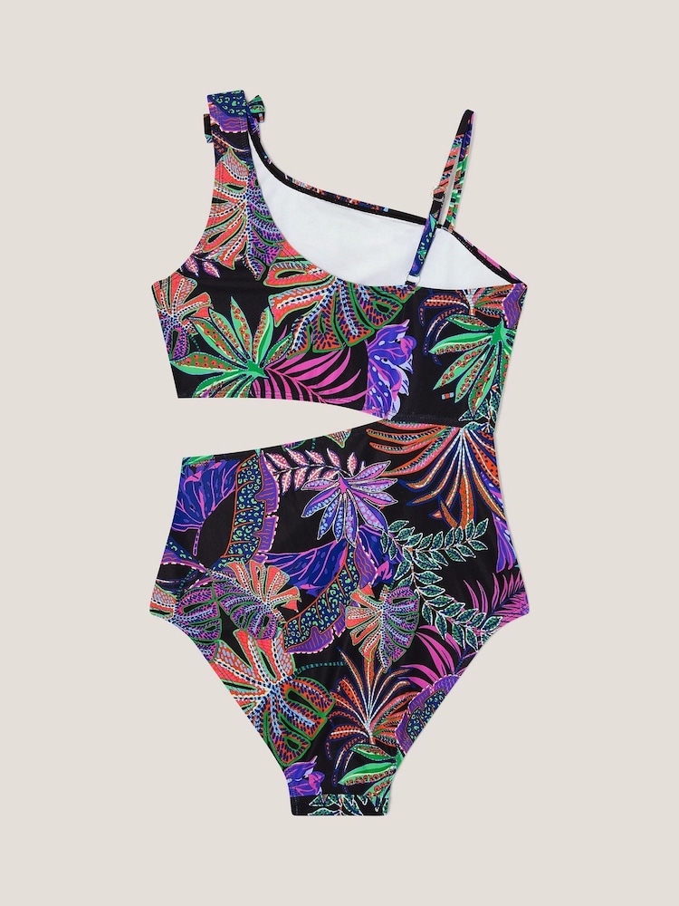 Monsoon Black Tropical Print Asymmetrical Cut-Out Swimsuit - Image 2 of 3