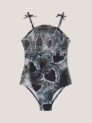Monsoon Black Tie-Dye Heart Smocked Swimsuit - Image 1 of 3