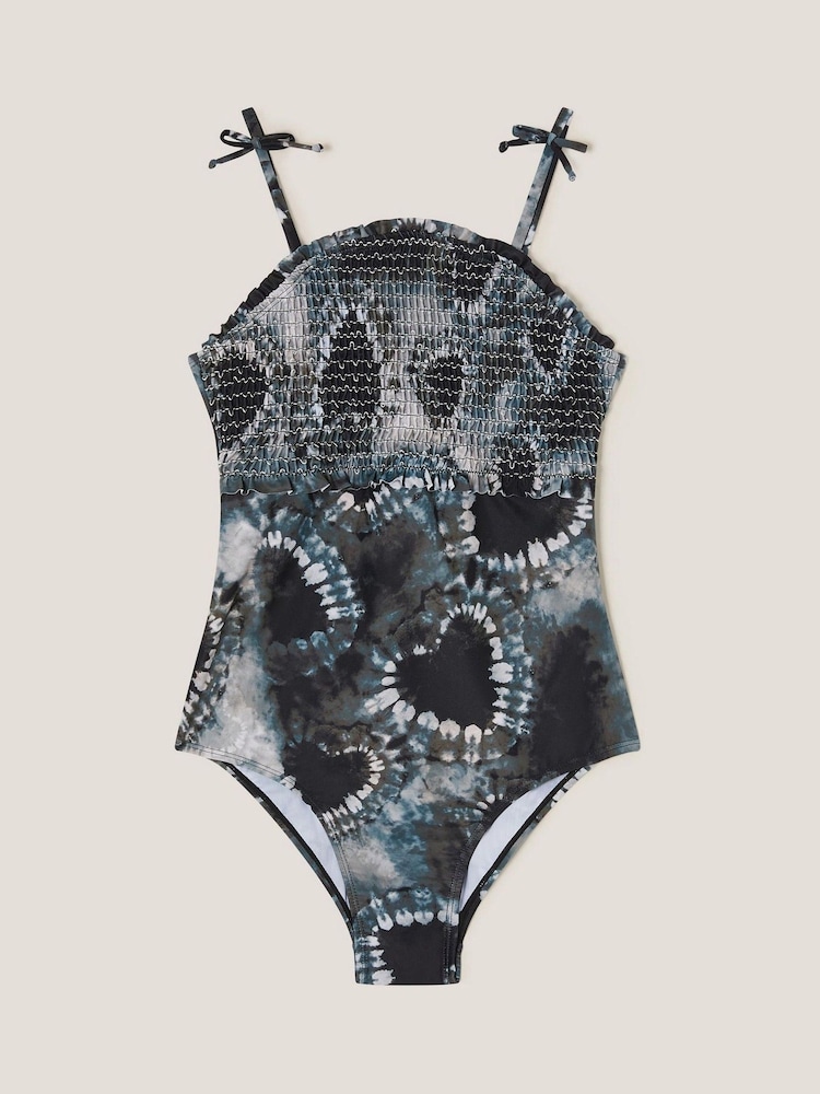 Monsoon Black Tie-Dye Heart Smocked Swimsuit - Image 1 of 3