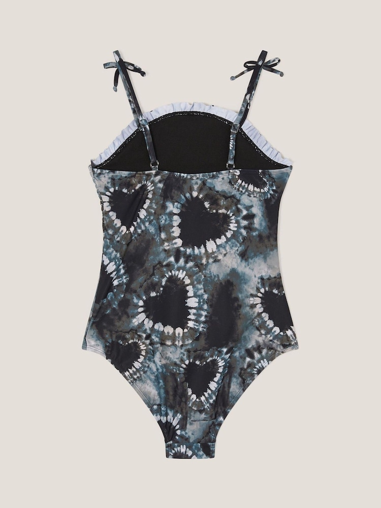 Monsoon Black Tie-Dye Heart Smocked Swimsuit - Image 2 of 3