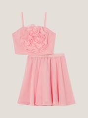 Monsoon Pink 3D Flower Crop Top and Skirt Prom Set - Image 1 of 3