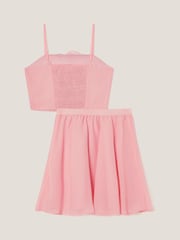 Monsoon Pink 3D Flower Crop Top and Skirt Prom Set - Image 2 of 3