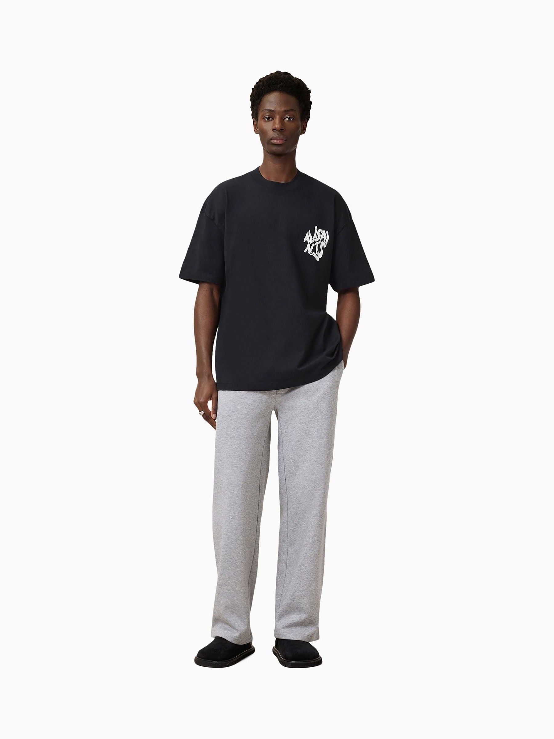 Buy All Saints Jet Black Orlando Oversized Short Sleeve Crew Neck