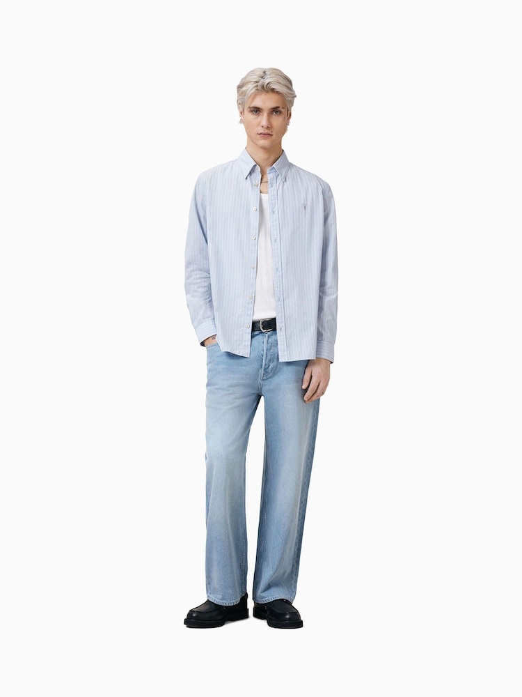 AllSaints Blue 100% Organic Cotton Orlando Shirts - Image 1 of 7