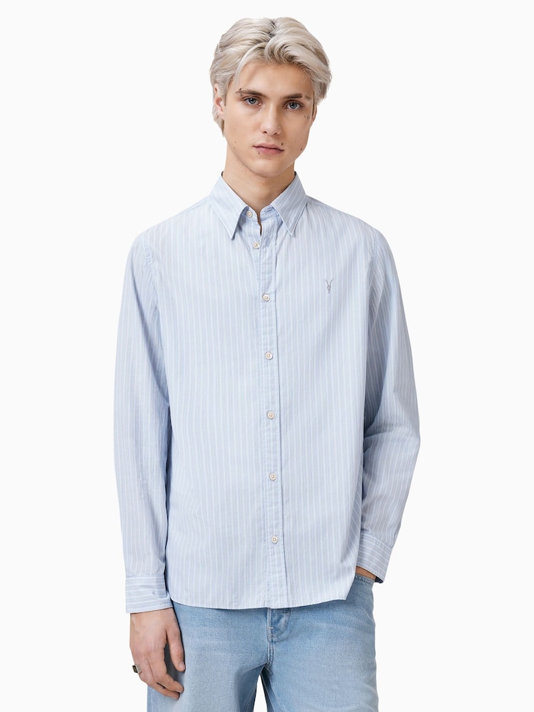 AllSaints Blue 100% Organic Cotton Orlando Shirts - Image 2 of 7