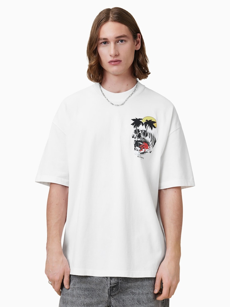 AllSaints White Breaker Crew 100% Organic Cotton T-Shirt - Image 1 of 8