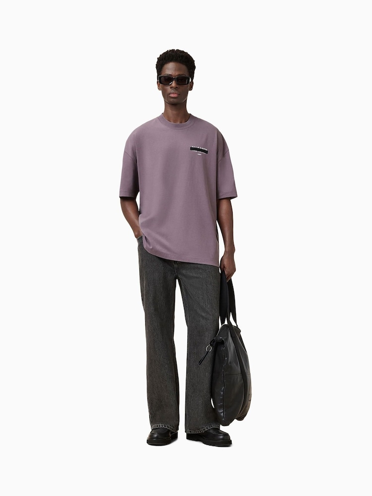 AllSaints Purple 100% Organic Cotton Redact Crew T-Shirt - Image 1 of 9