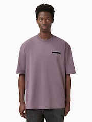 AllSaints Purple 100% Organic Cotton Redact Crew T-Shirt - Image 4 of 9
