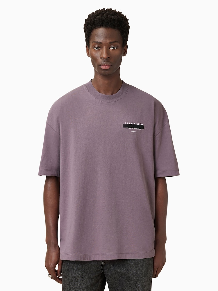 AllSaints Purple 100% Organic Cotton Redact Crew T-Shirt - Image 4 of 9