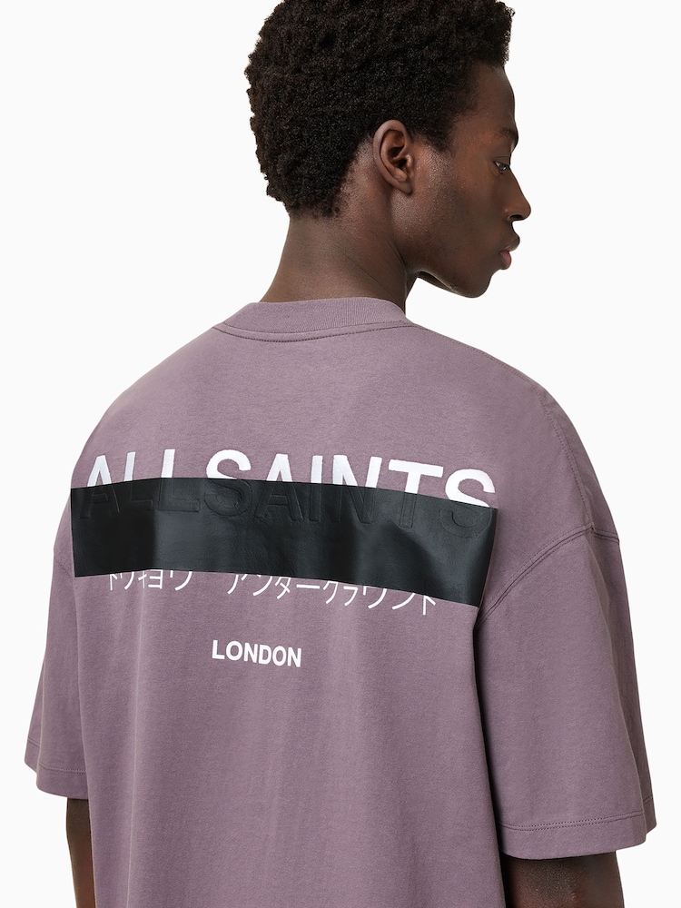 AllSaints Purple 100% Organic Cotton Redact Crew T-Shirt - Image 5 of 9