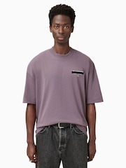 AllSaints Purple 100% Organic Cotton Redact Crew T-Shirt - Image 7 of 9
