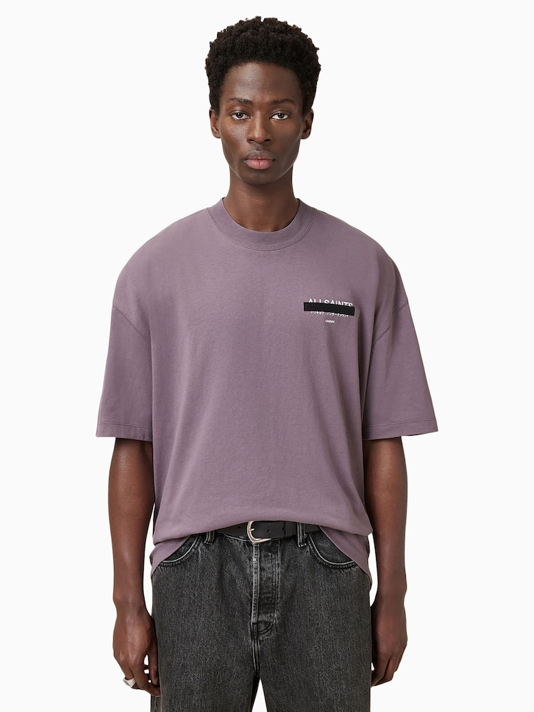 AllSaints Purple 100% Organic Cotton Redact Crew T-Shirt - Image 7 of 9