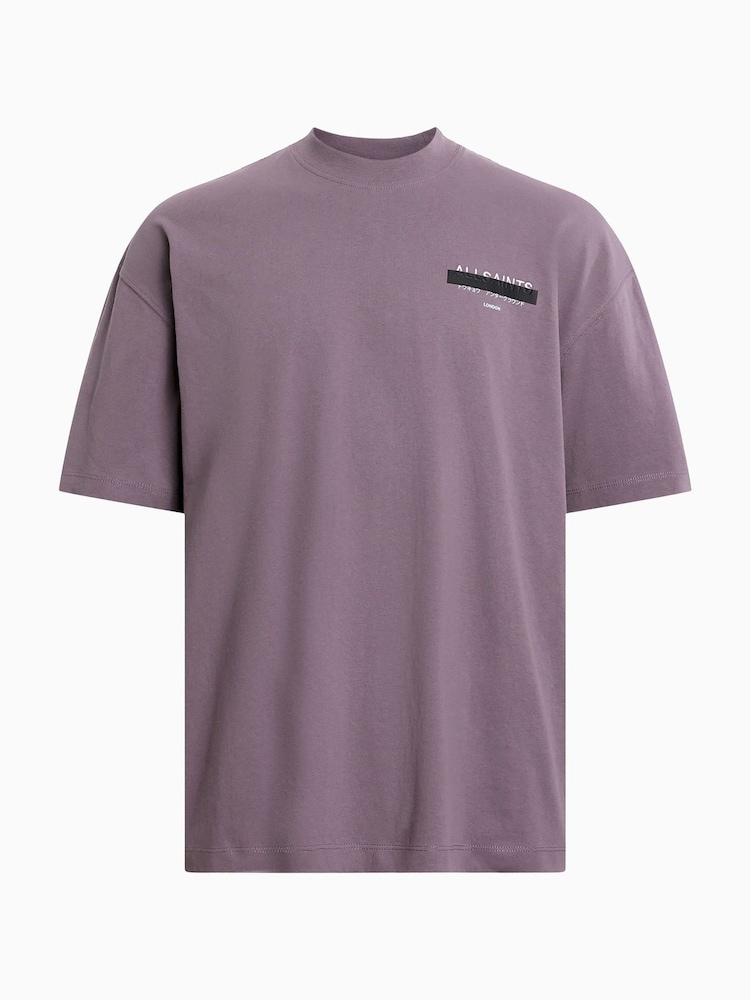 AllSaints Purple 100% Organic Cotton Redact Crew T-Shirt - Image 8 of 9