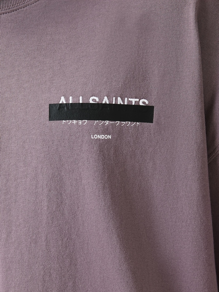 AllSaints Purple 100% Organic Cotton Redact Crew T-Shirt - Image 9 of 9