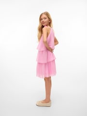 VERO MODA Pink Girls Tiered Ruffle Dress With Rose Corsage Detail - Image 1 of 5