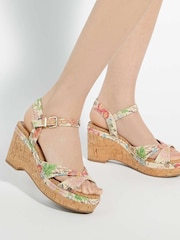 Dune London Natural Standard Fit Kelulu Cork Cross Wrap Wedge Sandals - Image 1 of 6