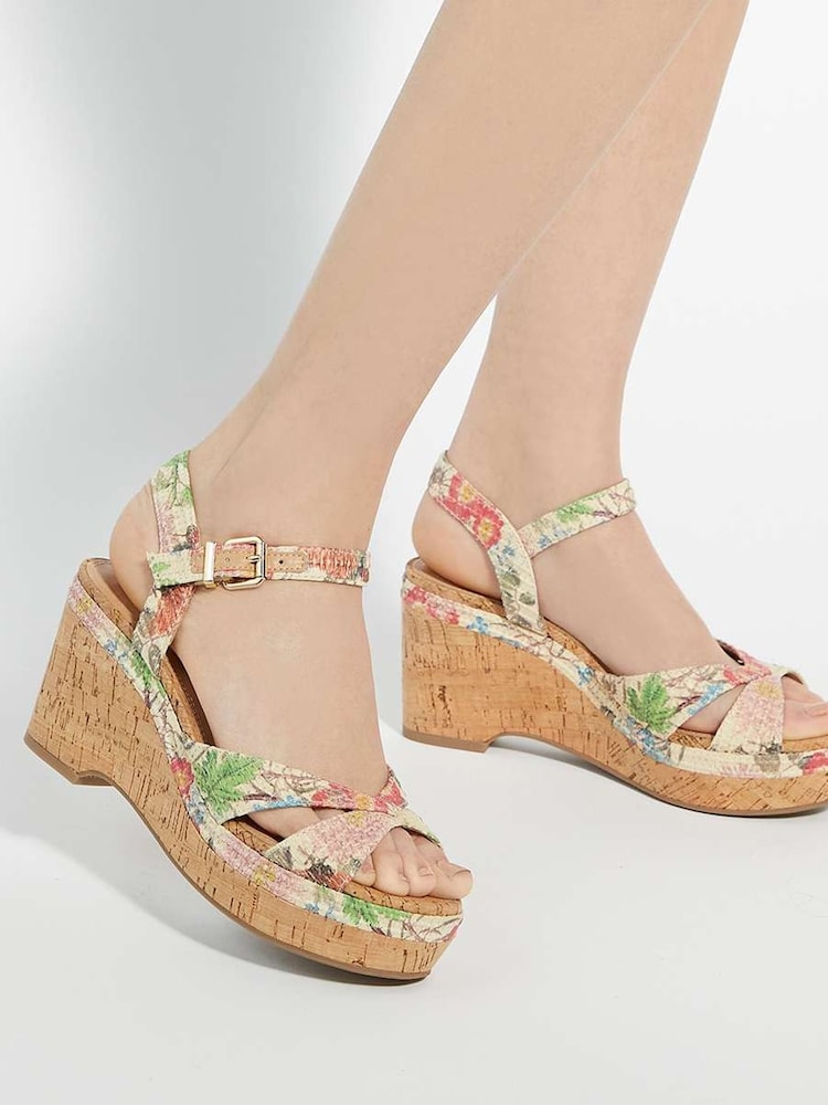 Dune London Natural Standard Fit Kelulu Cork Cross Wrap Wedge Sandals - Image 1 of 6