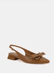 Castanho - Novo Carlina Bow Detail Point Toe Loe Heel Slingback Shoes - Imagem 3 de 6