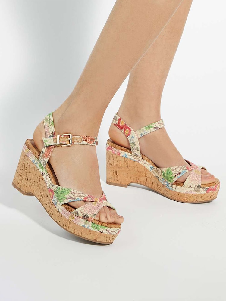 Dune London Multi Standard Fit Kelulu Cork Cross Wrap Wedge Sandals - Image 1 of 6