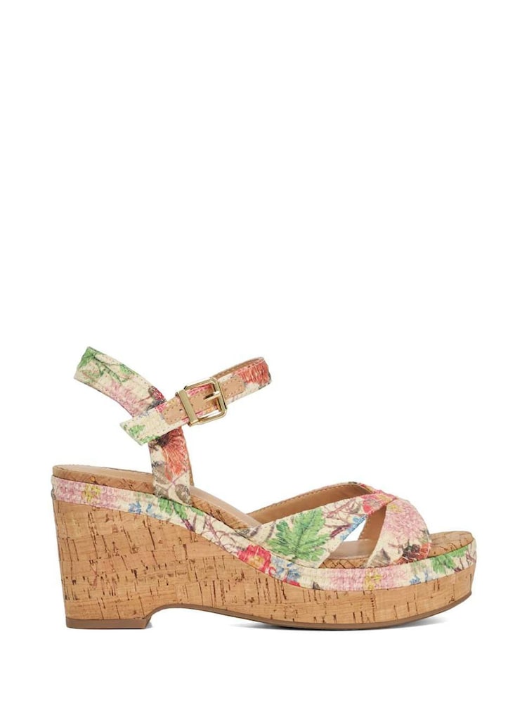 Dune London Multi Standard Fit Kelulu Cork Cross Wrap Wedge Sandals - Image 2 of 6