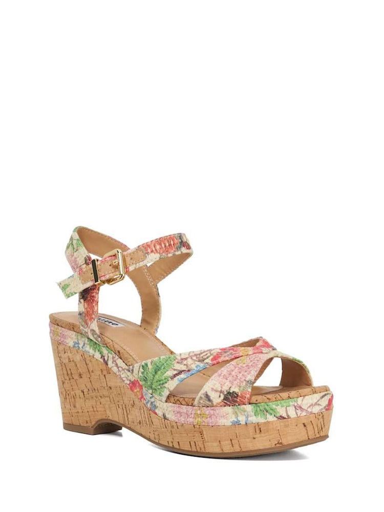 Dune London Multi Standard Fit Kelulu Cork Cross Wrap Wedge Sandals - Image 3 of 6