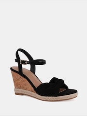 Novo Black Bloom Knot Cork Wedge Sandals - Image 4 of 7