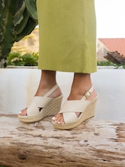 Novo Cream Wide Fit Blossom Espadrille Cross Front Wedge Sandals - Image 1 of 6
