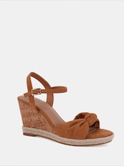 Novo Brown Bloom Knot Cork Wedge Sandals - Image 3 of 6
