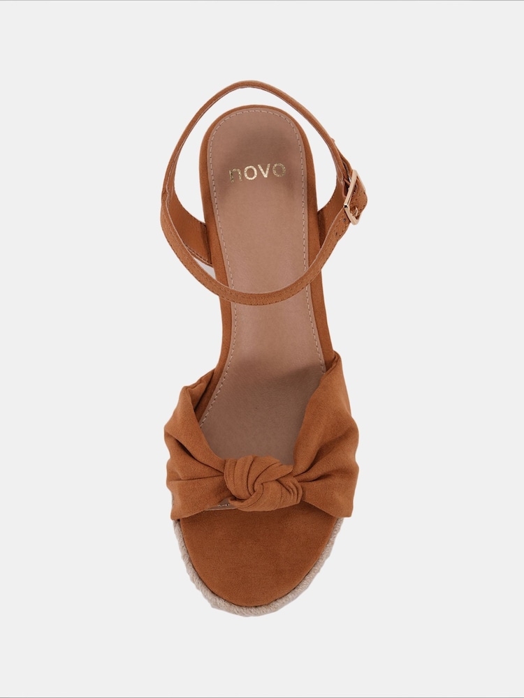 Novo Brown Bloom Knot Cork Wedge Sandals - Image 5 of 6