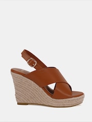 Novo Brown Wide Fit Blossom Espadrille Cross Front Wedge Sandals - Image 2 of 6