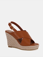 Novo Brown Wide Fit Blossom Espadrille Cross Front Wedge Sandals - Image 3 of 6