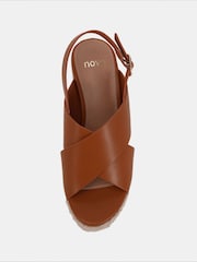 Novo Brown Wide Fit Blossom Espadrille Cross Front Wedge Sandals - Image 5 of 6