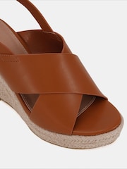 Novo Brown Wide Fit Blossom Espadrille Cross Front Wedge Sandals - Image 6 of 6